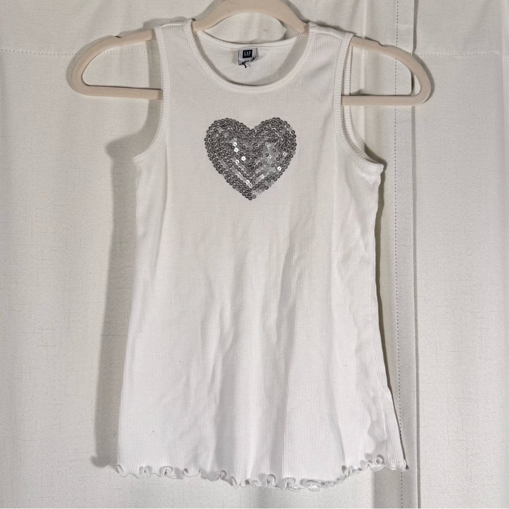 GAP Y2K White Tank w/ Silver Sequin Heart
